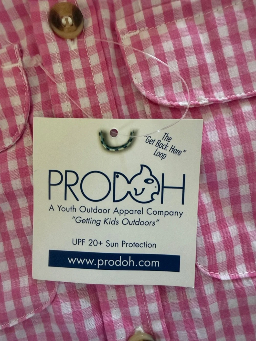 Prodoh Pink Gingham Button-Down Fishing SPF 20+ Shirt - 12 Months - Picture 5 of 5